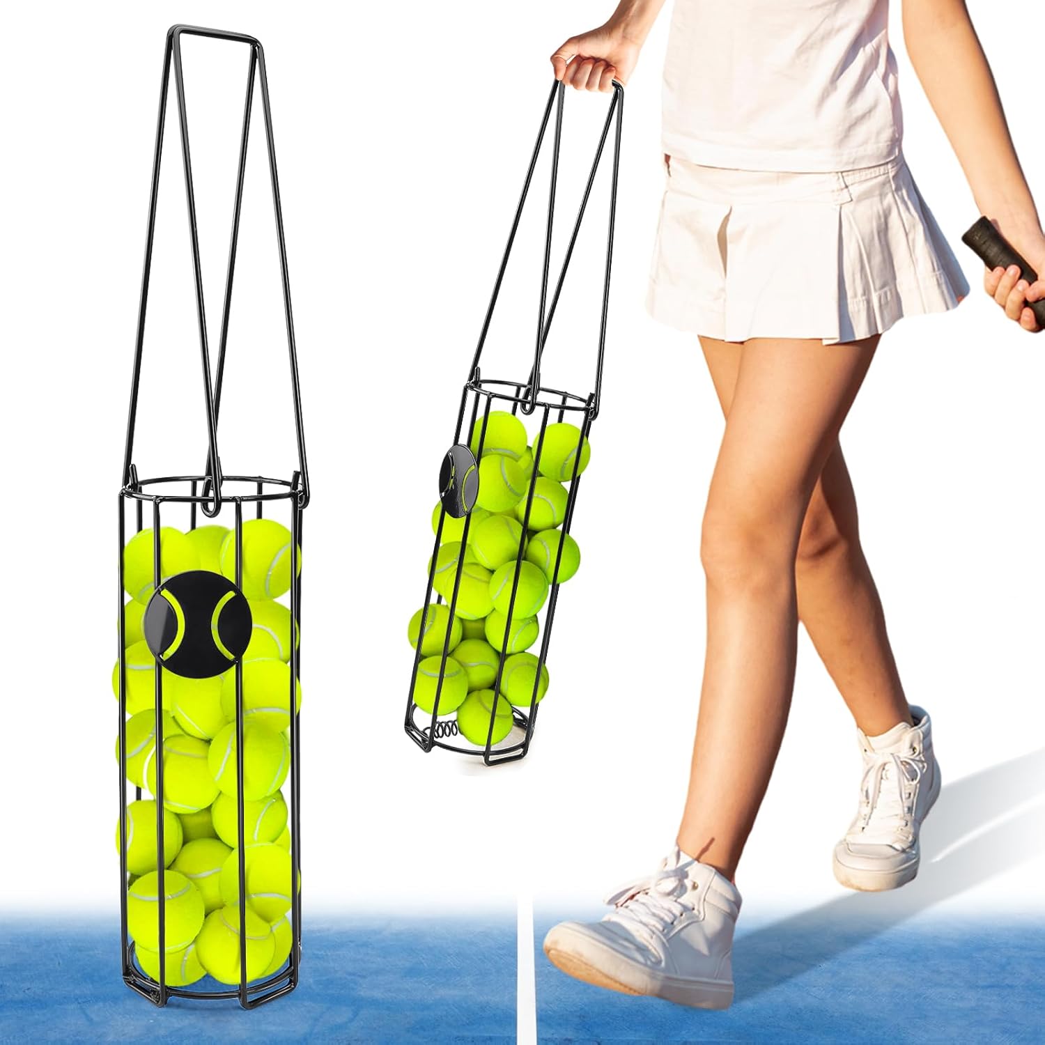 HolyMaji Cylindrical Tennis Ball Hopper – Pickleball Balls Collector Retriever Basket
