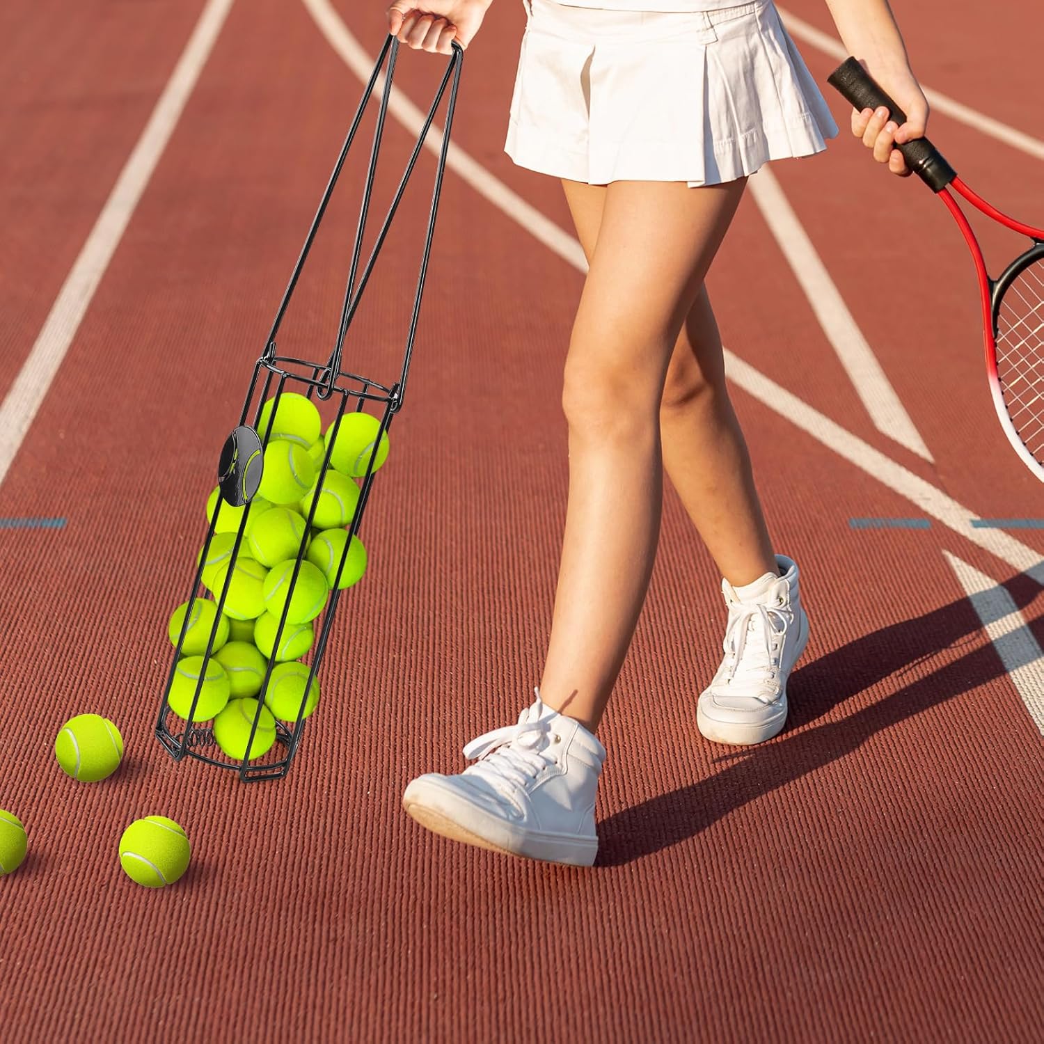Lnmuzm Tennis Ball Hopper for 120 Balls – Ball Basket with Removable Storage Bag & Wheels