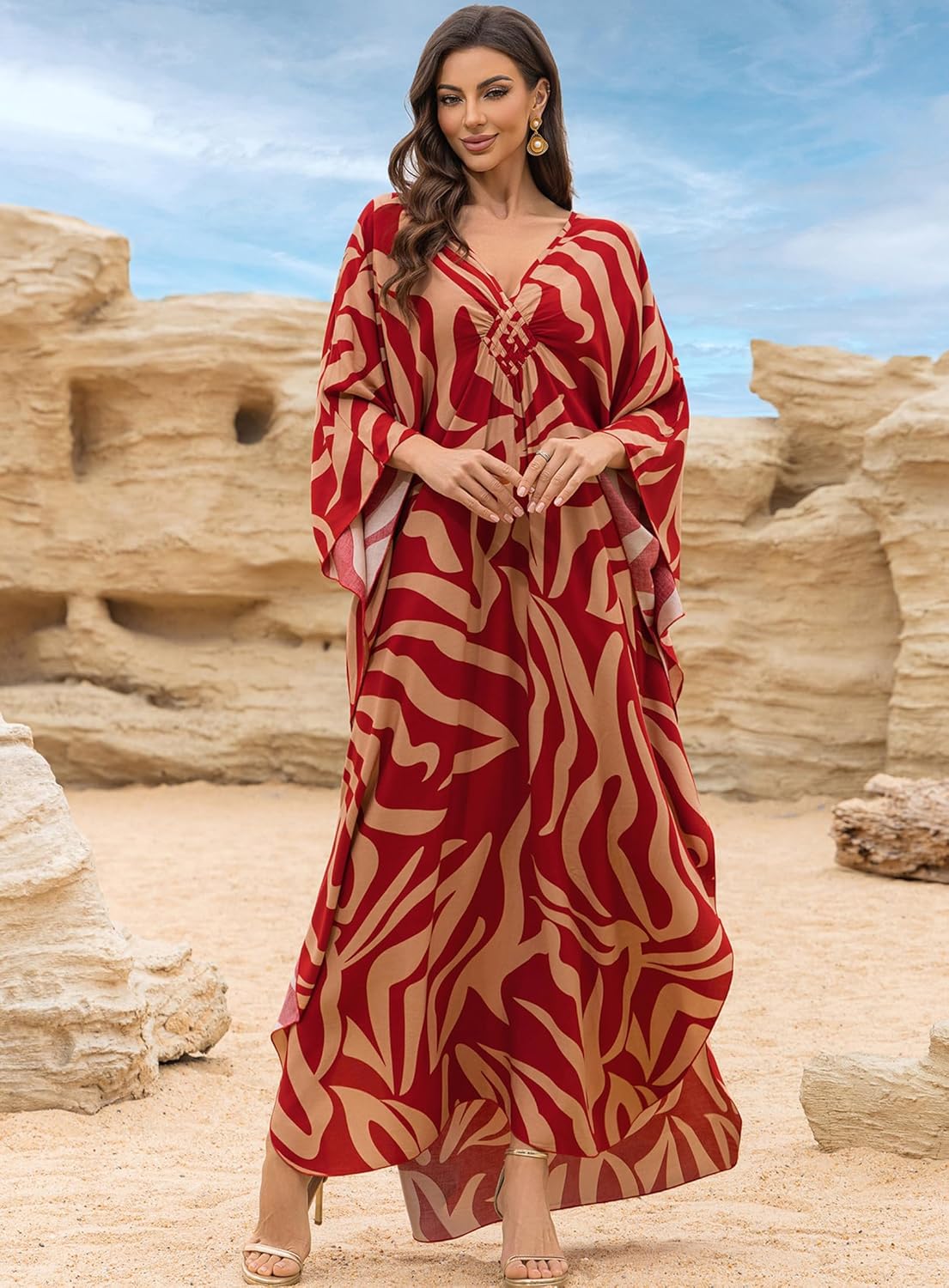 Yanziliu Kaftan Dresses Batwing Sleeves