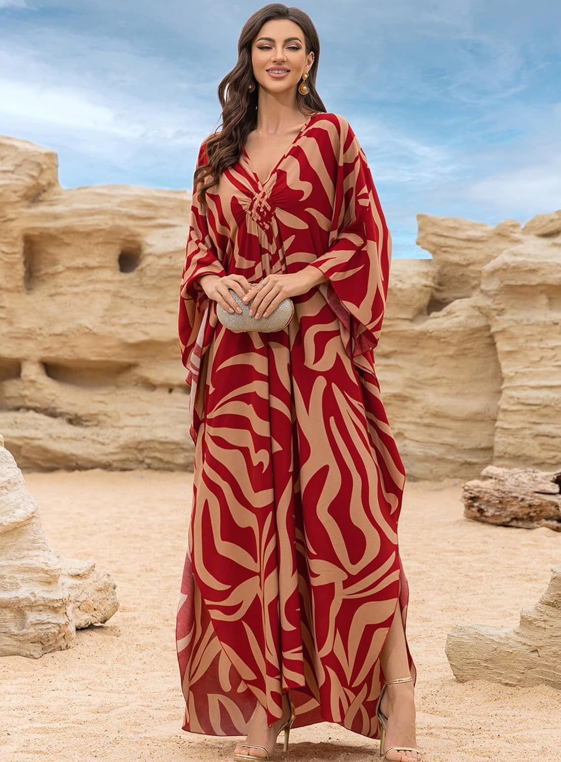 Yanziliu Kaftan Dresses Batwing Sleeves