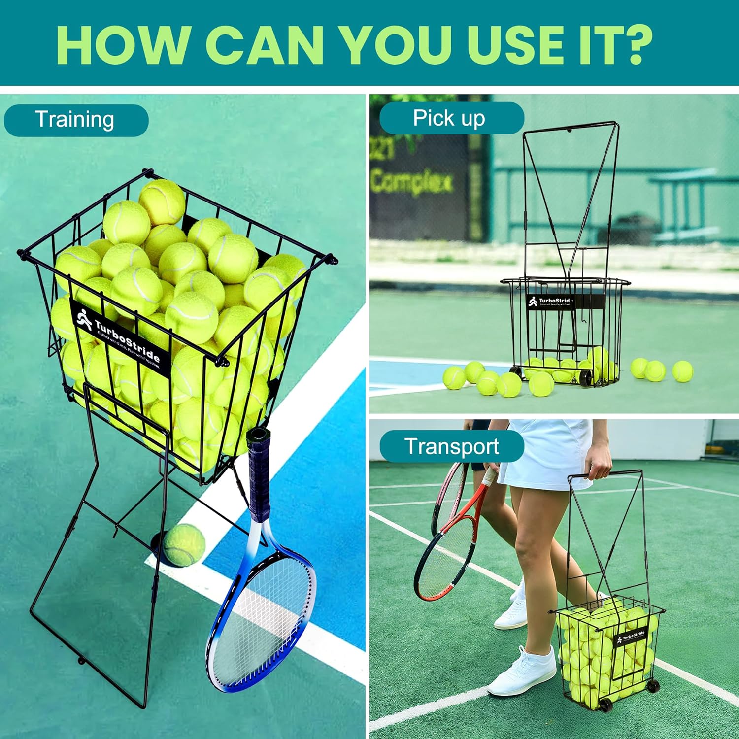 TurboStride Tennis Ball Hopper – Portable Pickleball Ball Basket for Pickup, Storage & Training