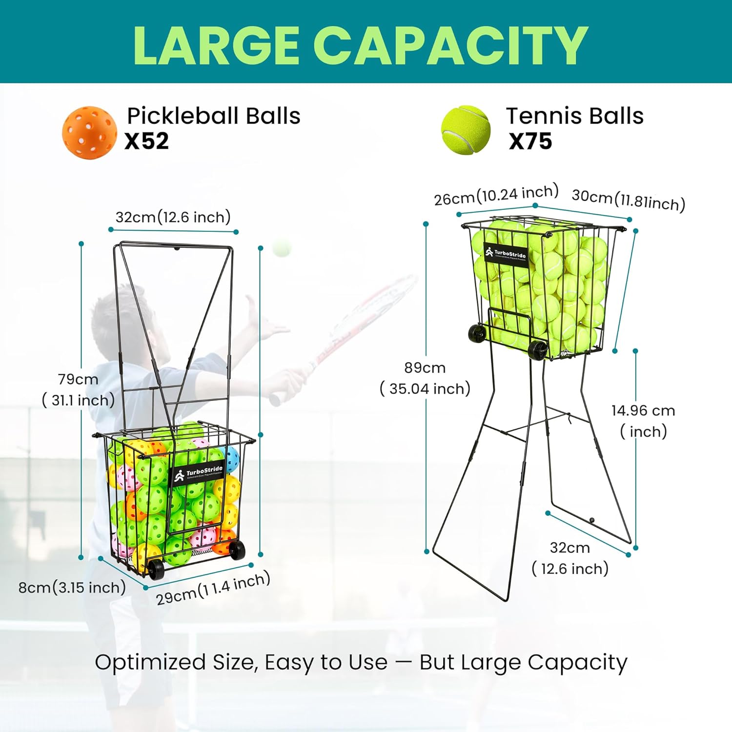 TurboStride Tennis Ball Hopper - Portable Pickleba