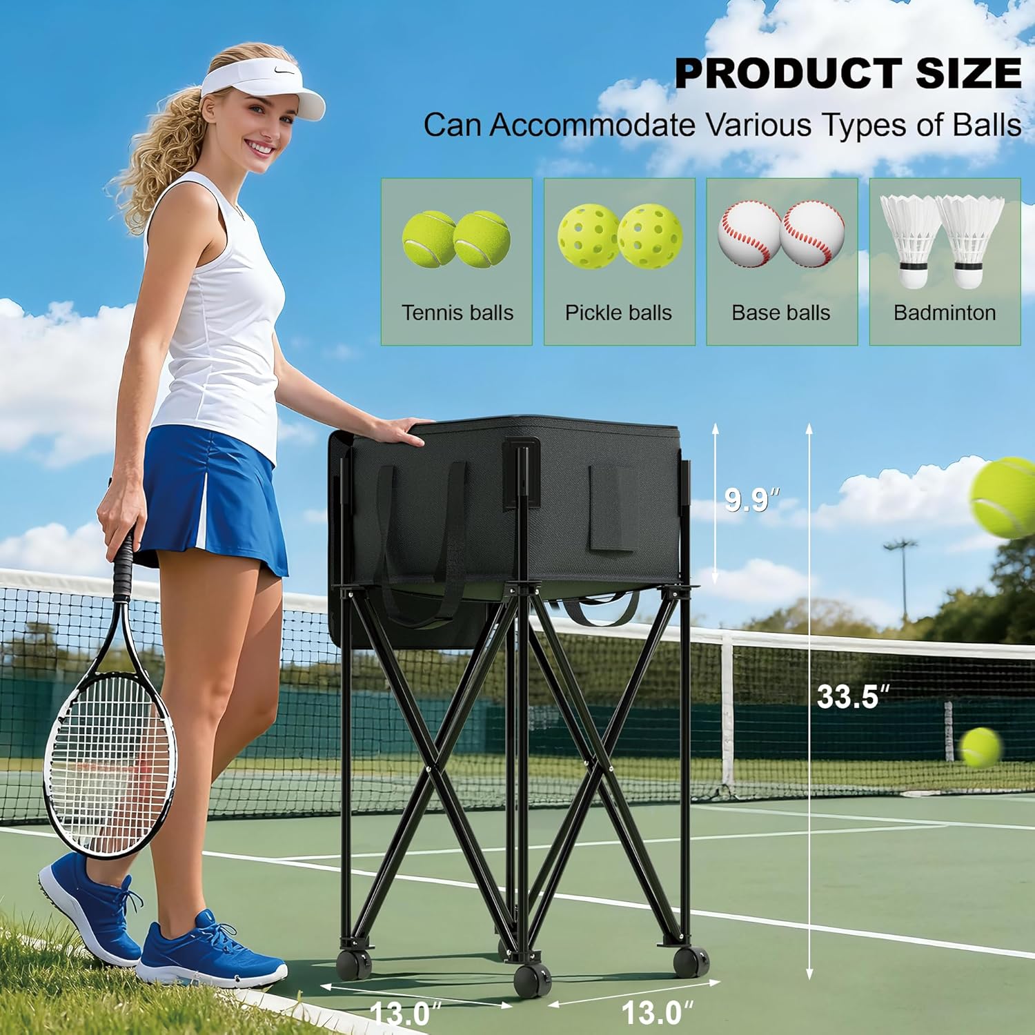 Lnmuzm Tennis Ball Hopper for 120 Balls - Ball Bas