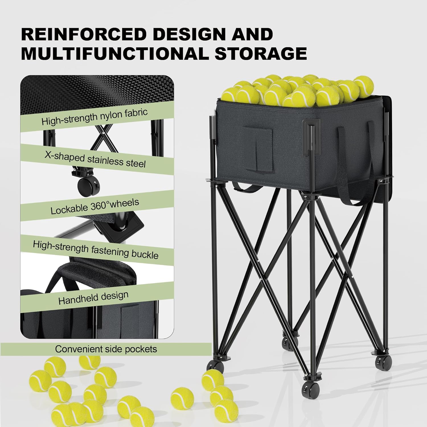 Lnmuzm Tennis Ball Hopper for 120 Balls - Ball Bas