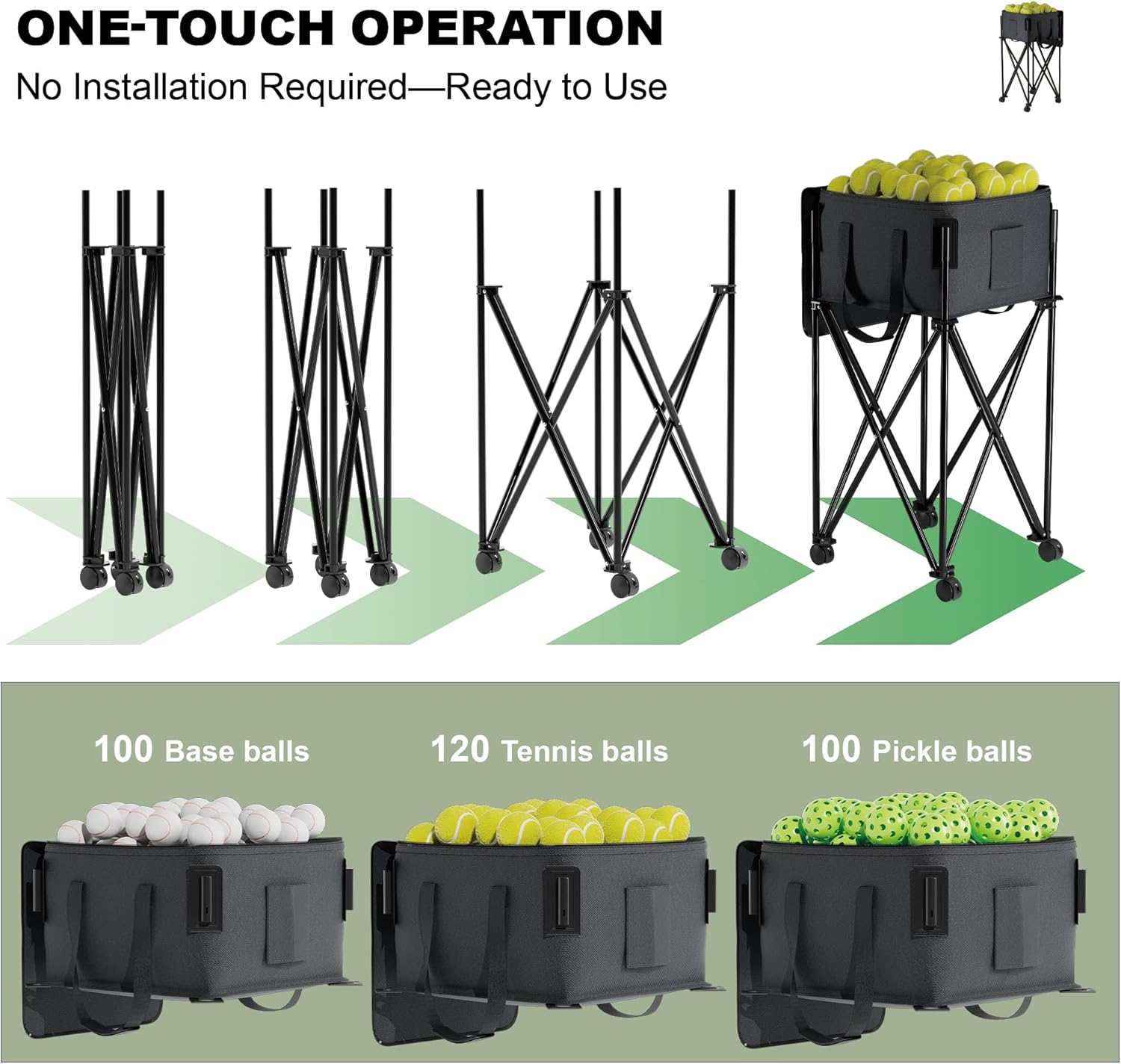 Lnmuzm Tennis Ball Hopper for 120 Balls - Ball Bas