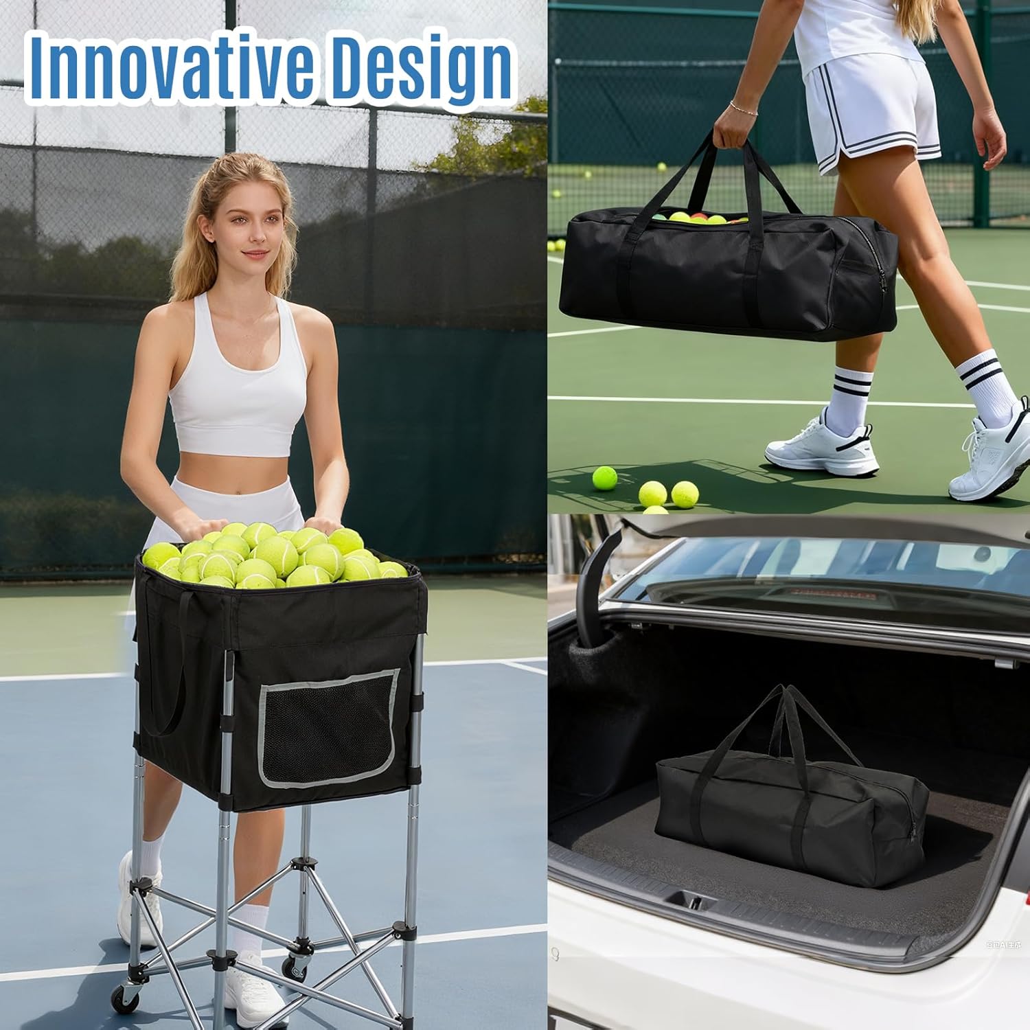 TaiAlphayi Tennis Ball Cart with Wheels and Brake - 