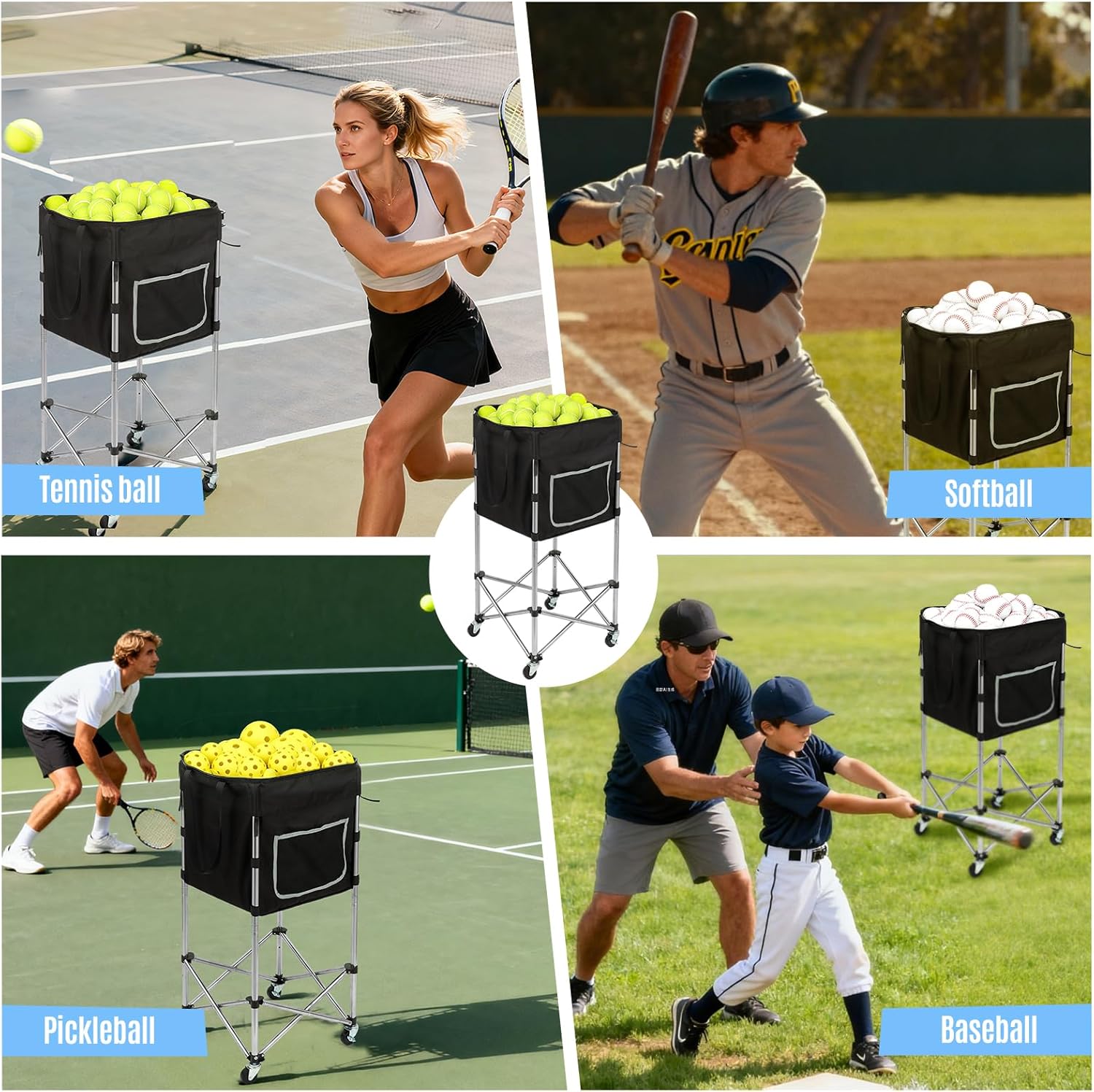 TaiAlphayi Tennis Ball Cart with Wheels and Brake - 