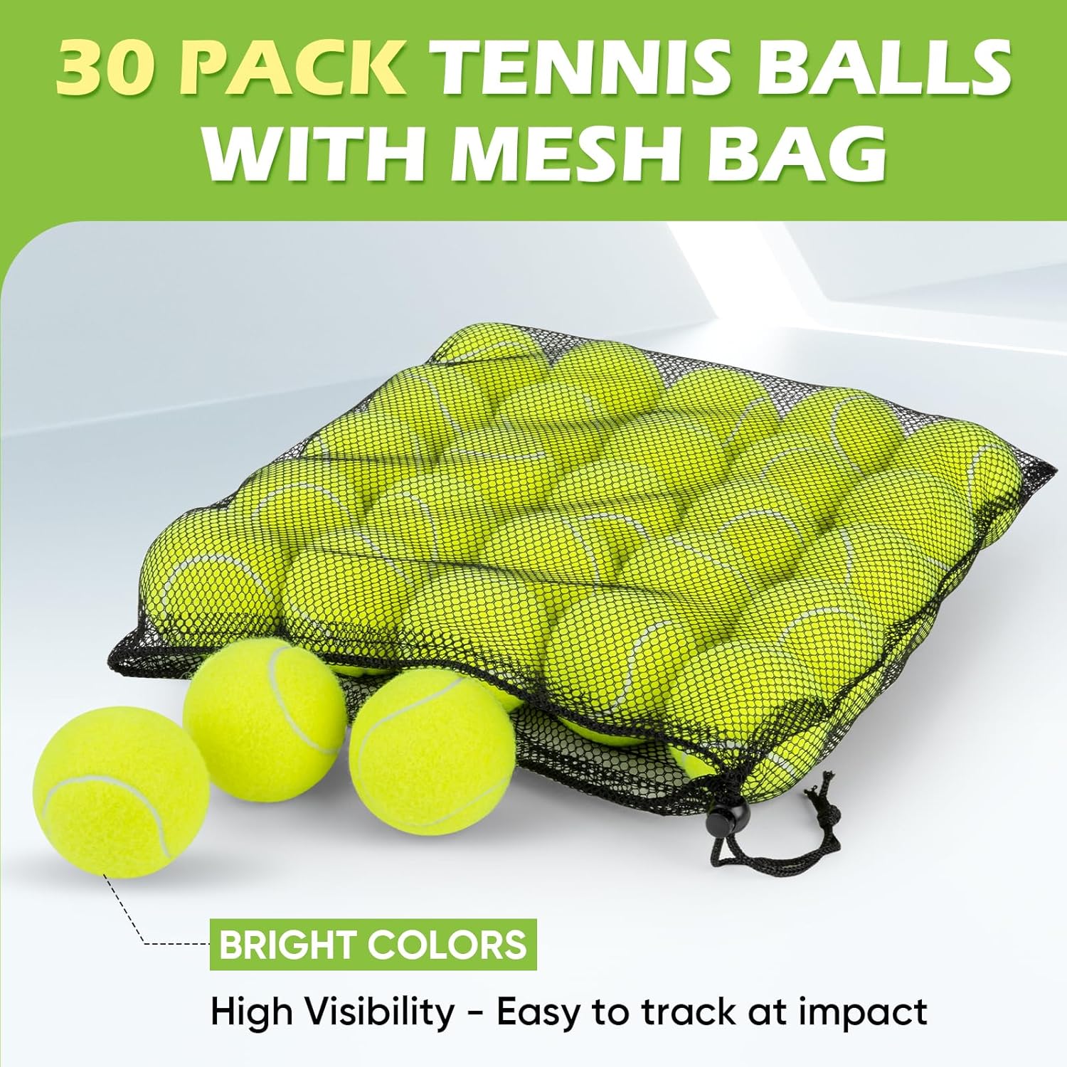Treeroot 30Pack Tennis Balls – High Elasticity, Portable Mesh Bag Included