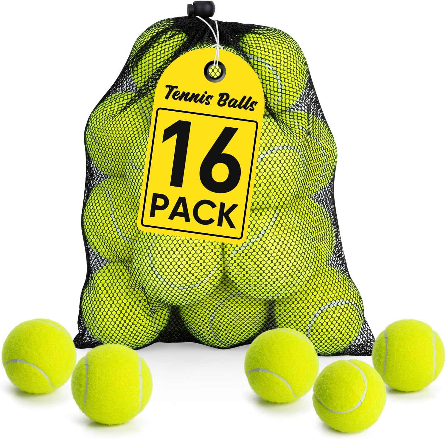 Treeroot 16 Pack Tennis Balls – High Elasticity Bulk with Portable Mesh Bag
